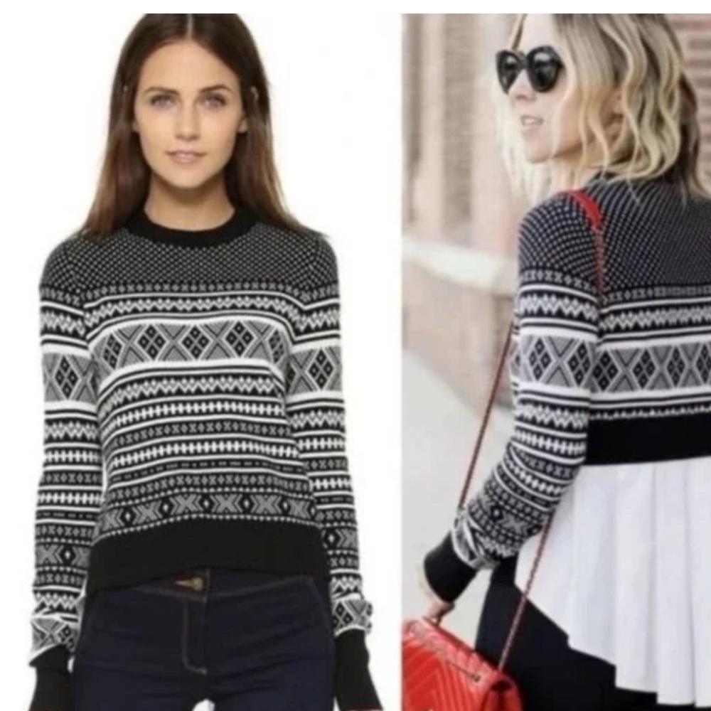 Veronica Beard Black and White Boise Patterned Sweater